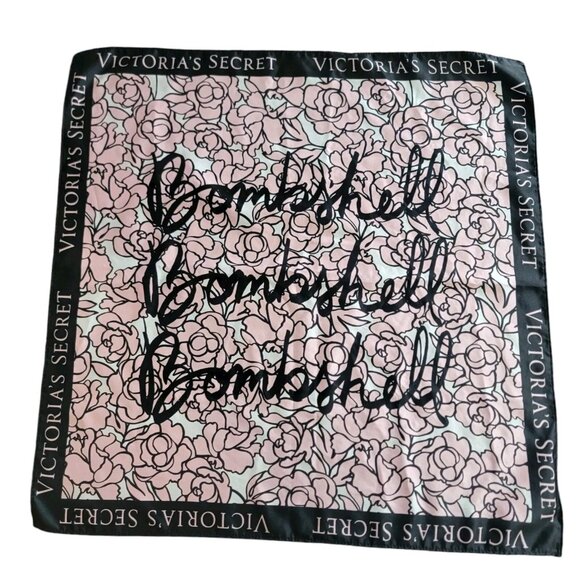 Victoria's Secret Bombshell Pink Floral Silk Feel Polyester Scarf 25 In Square - Picture 2 of 4